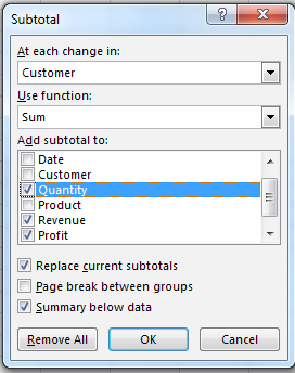 Subtotal Options