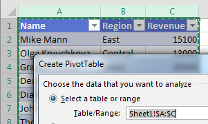 Create Pivot Table