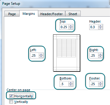 Page Setup - Margins