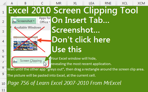 Excel Screen Clipping Tool Excel Tips Mrexcel Publishing 0136