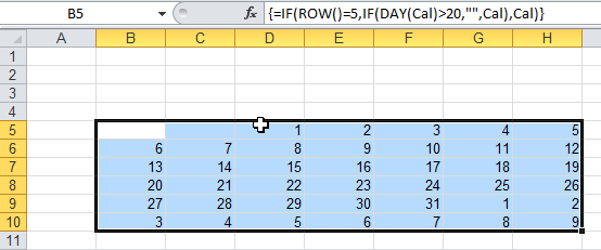 Previous month's dates