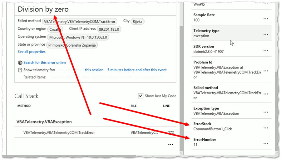 Azure Application Insights Reports Tracking Errors -Error Details