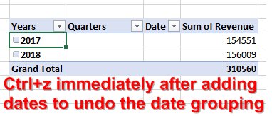 If Excel groups your dates, ctrl+z to undo.