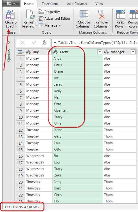 Success splitting the data in B to new rows