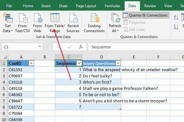 Start by creating a connection to the Questions table.