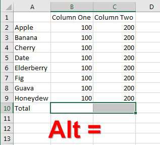 Set up an AutoSum on two columns