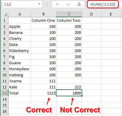 Total in C13 is visibly wrong.