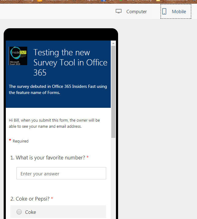 Preview the survey on a phone or computer using the Preview pane. 