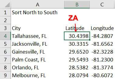 Sort north to south