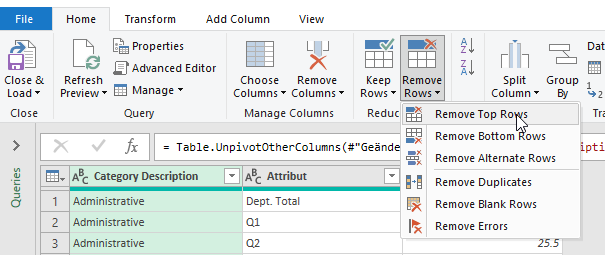 excel queries and connections rows loaded 1 errror