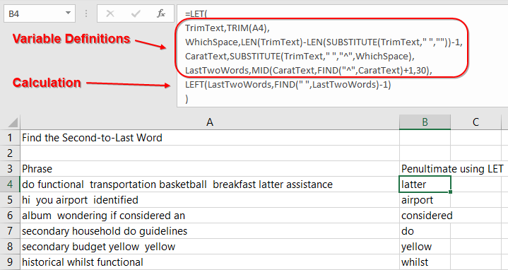 LET function to define variables