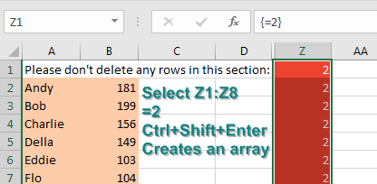 entering array formula in excel