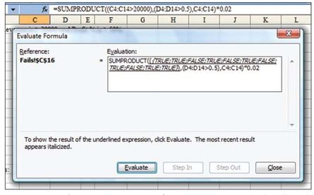 Figure 10. The SUMPRODUCT function does not deal well with TRUE * TRUE * a number.