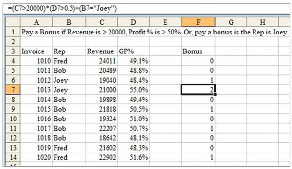 Figure 17. You can convert OR functions to addition and test whether the result is TRUE.