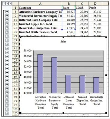 Figure 69. You can quickly create a chart of your five largest customers.