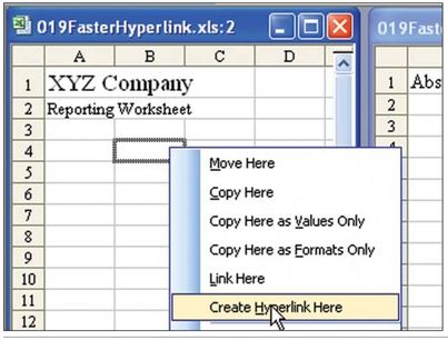 Figure 73. This context menu provides a quick way to create a hyperlink.