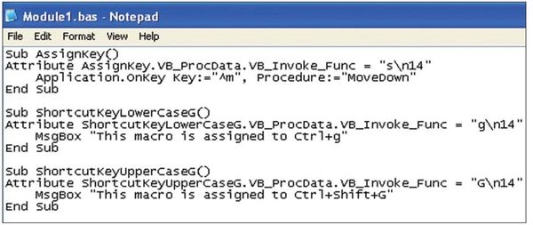 Figure 105. You can export the module to see all the shortcut keys used.