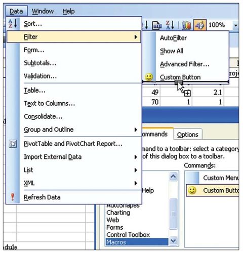 Figure 117. You can drag the smiley face to any existing toolbar or menu.