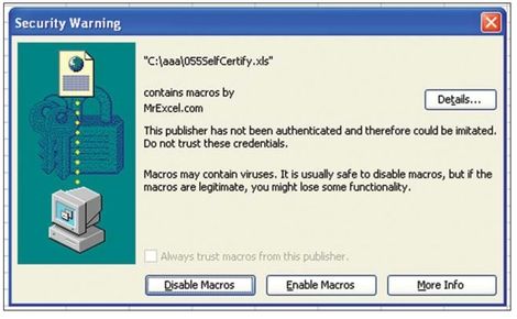 Figure 151. Excel indicates that the macro is signed by you.