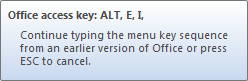 If you start typing Excel 2003-era shortcut keys, a box appears saying Office Access Key:  Alt+E, I. Some text tells you to keep   typing the menu key sequence.