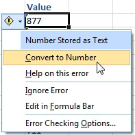 There is an on-grid drop-down next to the first cell in a column filled with text numbers. The hassle: If you start at A2 and Ctrl+Shift+Down Arrow to select the whole numbers, you can not see the drop-down anymore. The next image tells you what to do.