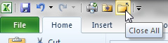 The Close All icon added to the Quick Access Toolbar. 