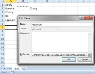 While typing in the Refers To box in the Edit Name dialog, if you press left or right arrow keys, Excel starts inserting cell references in the formula. In the lower left corner of Excel, the status bar says "Point"