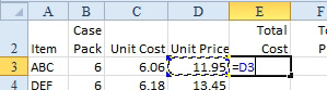 Another method. From E3, type an equals sign and then press the left arrow. Right now, the formula says =D3.