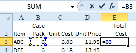 Press the left arrow key again. Now the formula says =B3