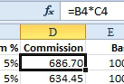 Before doing Paste Special Add, the original cell contains a formula of =B4*C4. This example continues...