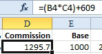 After doing a Paste Special Add from a cell that contained 609, the new formula =(B4*C4)+609. This is interesting that Excel smartly added the parentheses and the Plus 609.