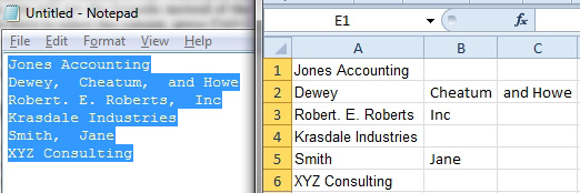 You've selected some data from Notepad and pasted to Excel. Rather than each item appearing in column A, Excel has automatically split the data at each comma. This is not how Excel would normally do the paste. 