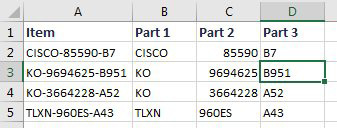 Flash Fill breaks out the rest of the rows based on the example you typed in B2:D2.