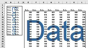 This is a cool trick. Lower the zoom to 39% or lower and each named range is labeled in the grid. In this case some data in B & C is called Expenses and numbers in E through L is called Data.