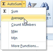 There is a drop-down menu to the right of the AutoSum in the Ribbon. Open that menu, and you have choices for Sum, Average, Count Numbers, Max, and Min. Click Average and the AutoSum logic will run, but with the AVERAGE function instead of the SUM function.