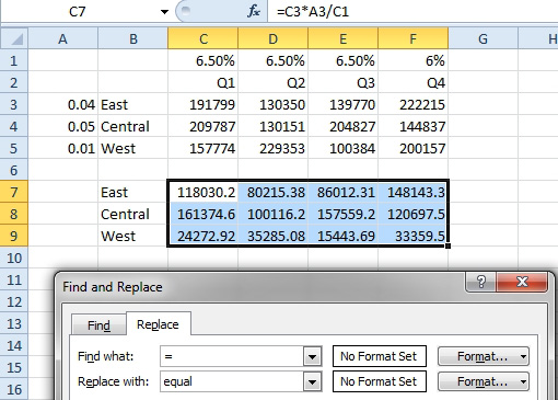 Someone built formulas without the dollar signs, so they are hard to copy. Converting = to a word allows you to copy, then use Find and Replace to return to the equals sign.