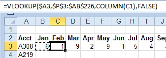 Instead of the helper range with column numbers 2, 3, 4, ... , 12, you can use COLUMN(B:B) to specify a 2. When this is copied to the right, it changes to COLUMN(C:C) or 3. 