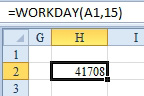 A WORKDAY function always returns a date, but Excel tends to format it as a number instead of a date. Here, =WORKDAY(A1,15) return 41708.