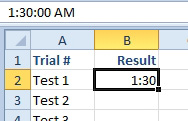 The cell says 1:30, but the formula bar says 1:30:00 AM