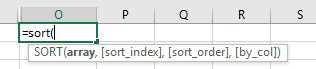 The syntax for the SORT function is array, sort index, sort order, by column. Only the first argument is required - the others are optional. 