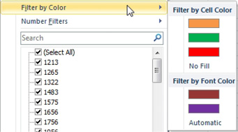 Open the AutoFilter drop-down and choose Filter by Color. You can either Filter by Cell Color or Filter by Font Color. 