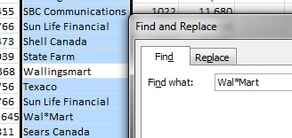 When you use Find and Replace to look for Wal*Mart, it will find Wallingsmart because the asterisk is treated as a wildcard.