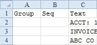 Add two new columns to the left of the data, one for Group and one for Sequence. 