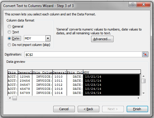 Select only the data for Records 1. Use Text to Columns, Fixed Width. In Step 3, liberal use of Skip Column will get rid of the text headings that you do not need. 