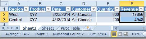 A new worksheet is inserted to the left of the sheet containing the pivot table. The new worksheet shows all of the detail rows that are behind that number. 