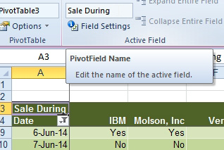 Select a cell in the pivot table and then type a new name in the PivotField Name box (it is just above the Field Settings button).