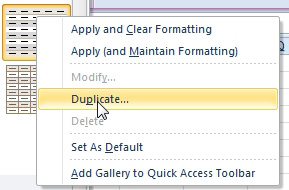 Right-click any pivot table style and choose Duplicate.