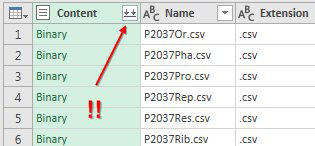 The Content column is full of cells that say "Binary", which seems useless. But, next the header is an icon with two arrows pointing at a horizontal line. This is the Combine Files icon.