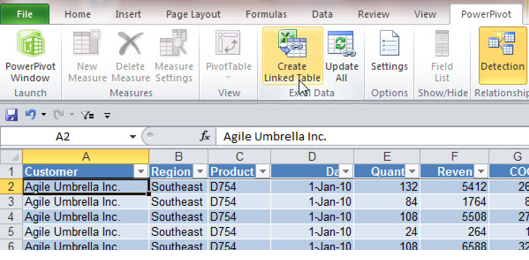 On the PowerPivot tab of the Ribbon, choose Create Linked Table