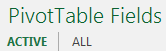 Two choices at the top of the Pivot Table Fields pane offer "Active" or "All".